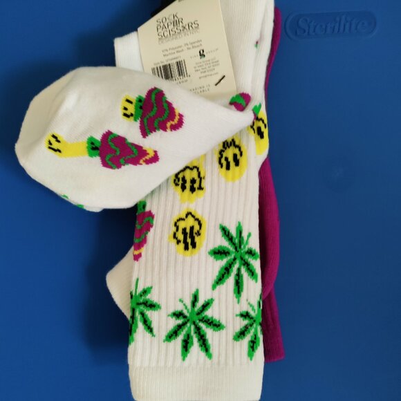 NWT 2 Pairs Sock Paper Scissors Sz: 6-12.5 Novety Socks Alien Mushroom Weed - Picture 5 of 8
